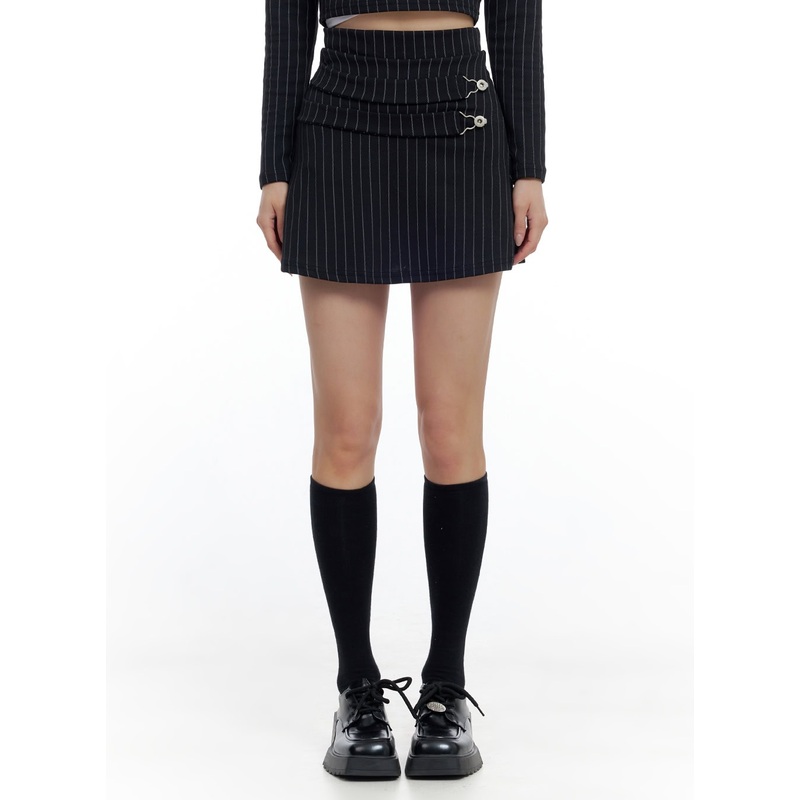 Striped Buckle Mini Skirt CO426