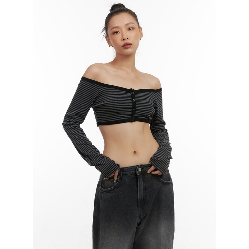 Striped Off-Shoulder Crop Top CO424