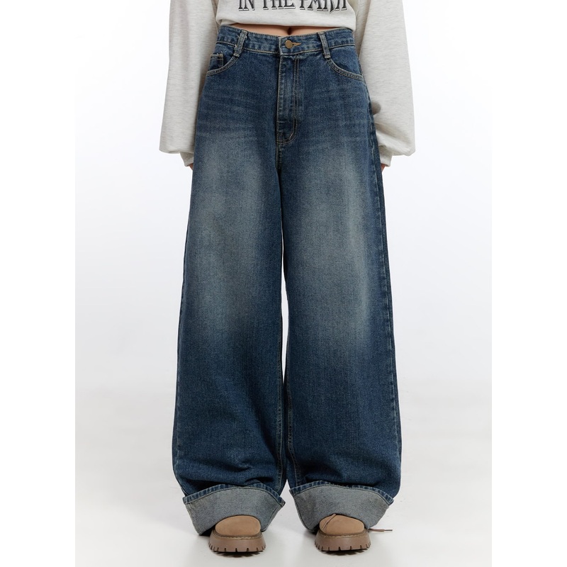 Tara Folded Baggy Jeans CO431|Dark blue|S|M|L