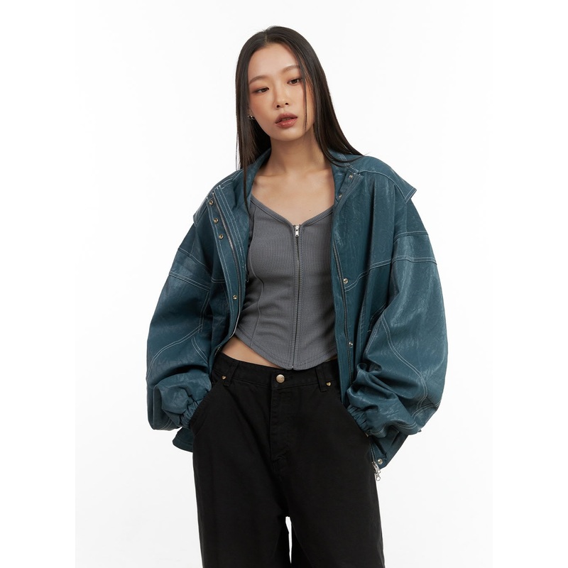 Washed Faux Leather Jacket CO424