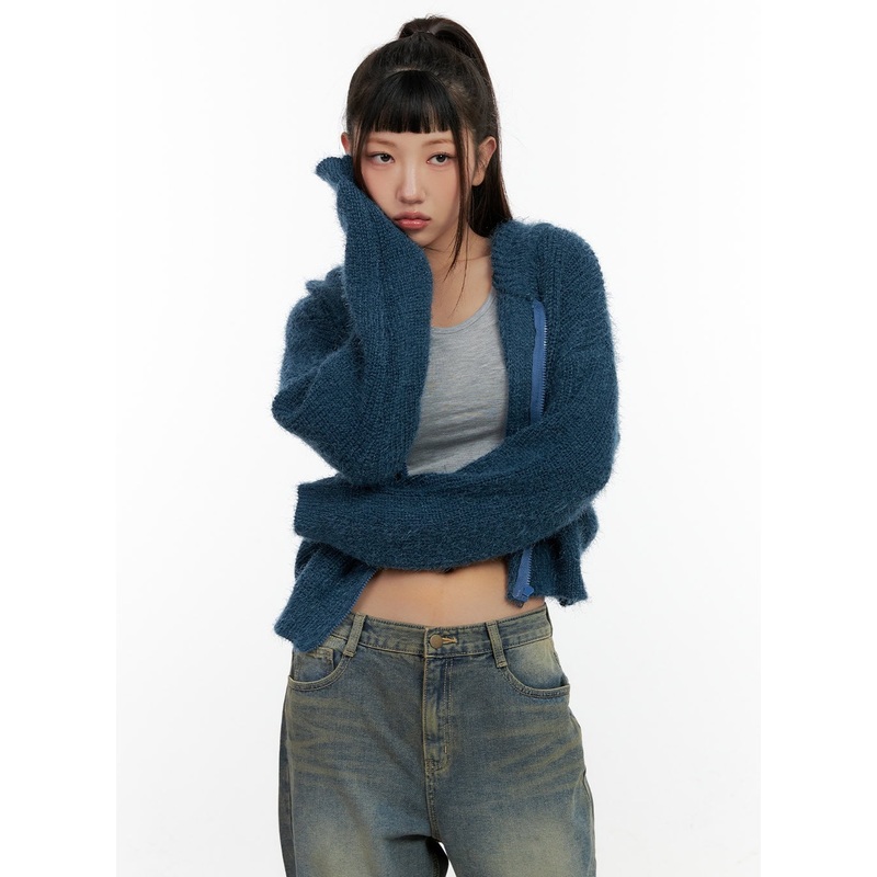Zip-up Knit Hooded Cardigan CN401
