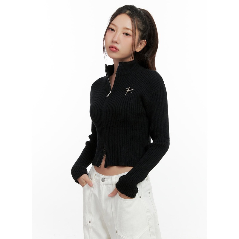 Acrylic Knit Zip Up Crop Cardigan CN412