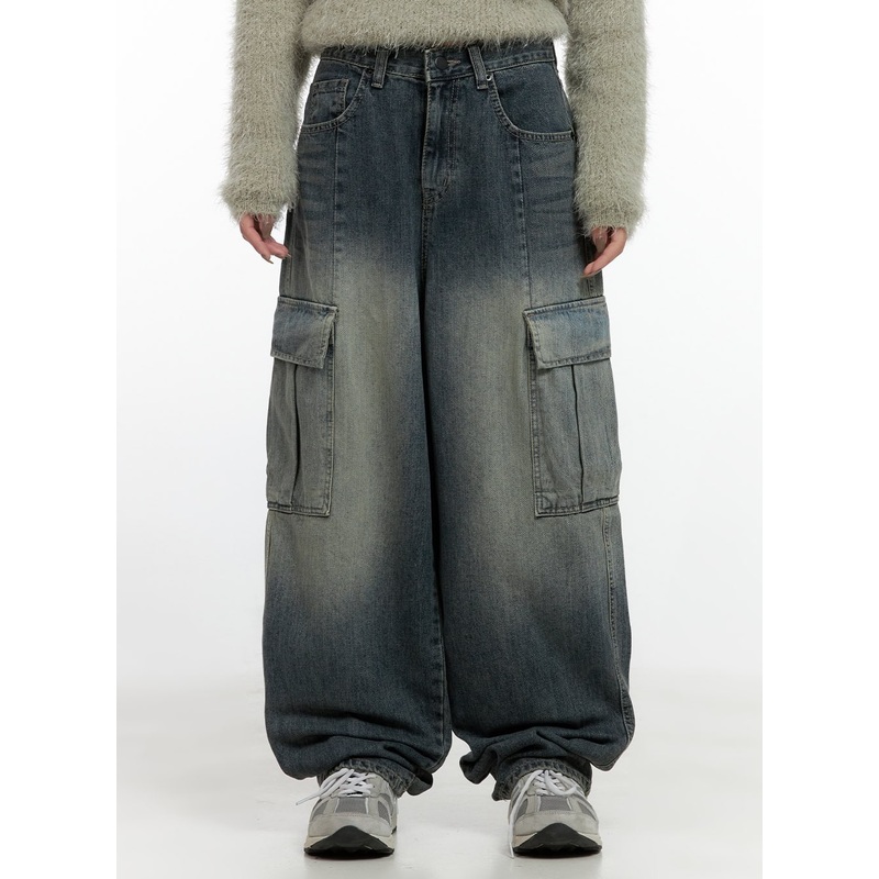 Annalise Washed Denim Cargo Jeans CN407