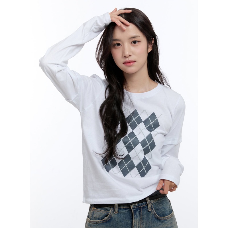 Argyle Print Long Sleeve Top ON418