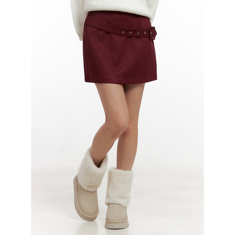 Buckle Detail Suede Mini Skirt CN413