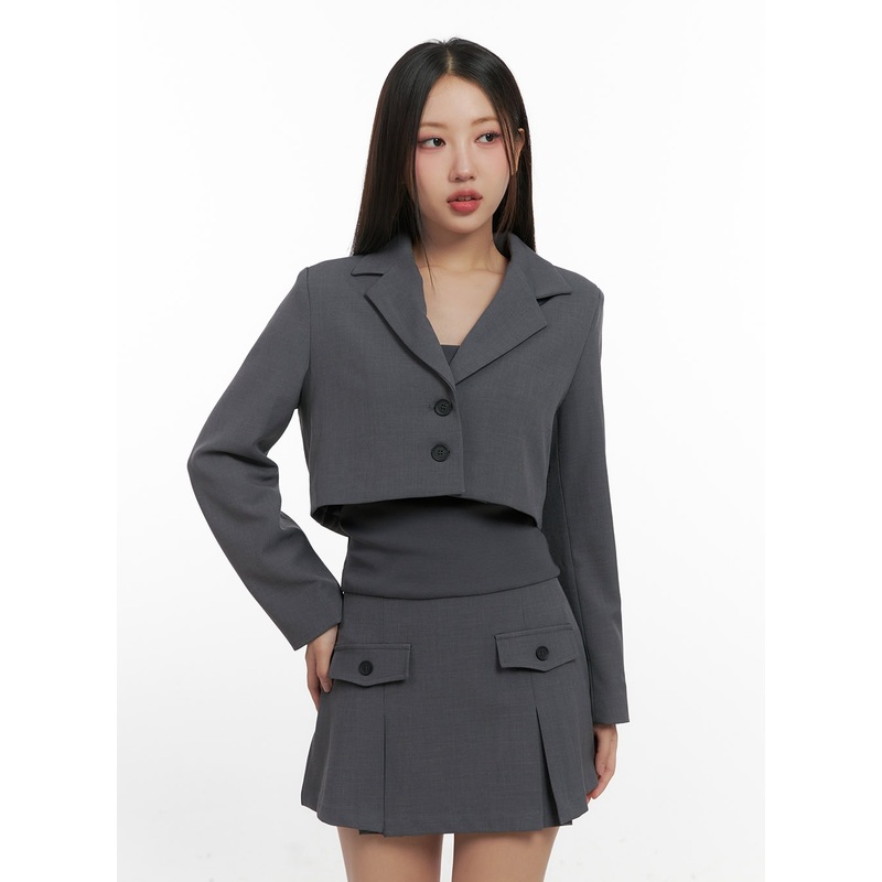 Buttoned Collar Crop Blazer CN419