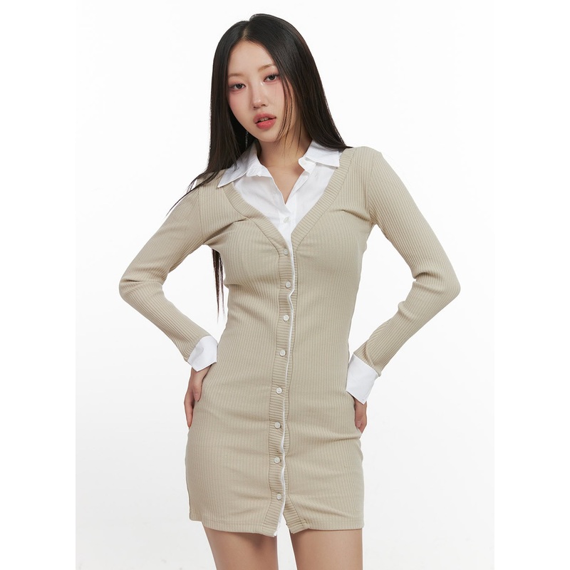 Buttoned Collar Mini Dress CN419
