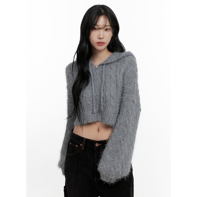 Cable Knit Zip-Up Hooded Cardigan CN407
