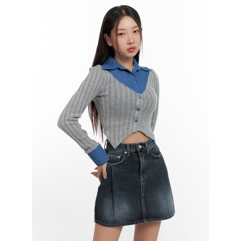 Colorblock Knit Shirt CN412|Gray|Brown|Black|S/M