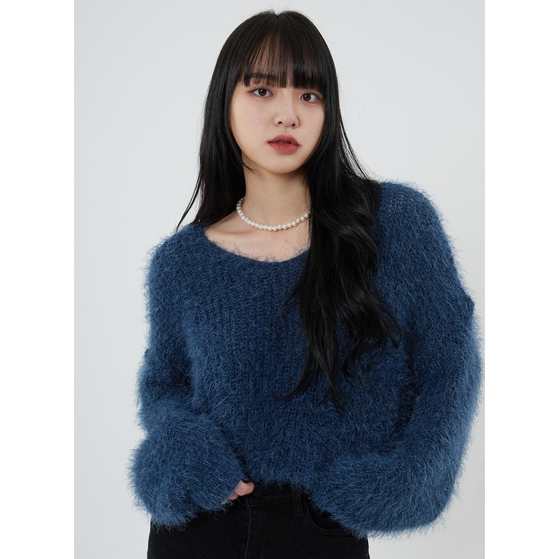 Faux Fur V-Neck Sweater OD21|Light beige|Pink|Light green|Blue|Dark gray|S/M