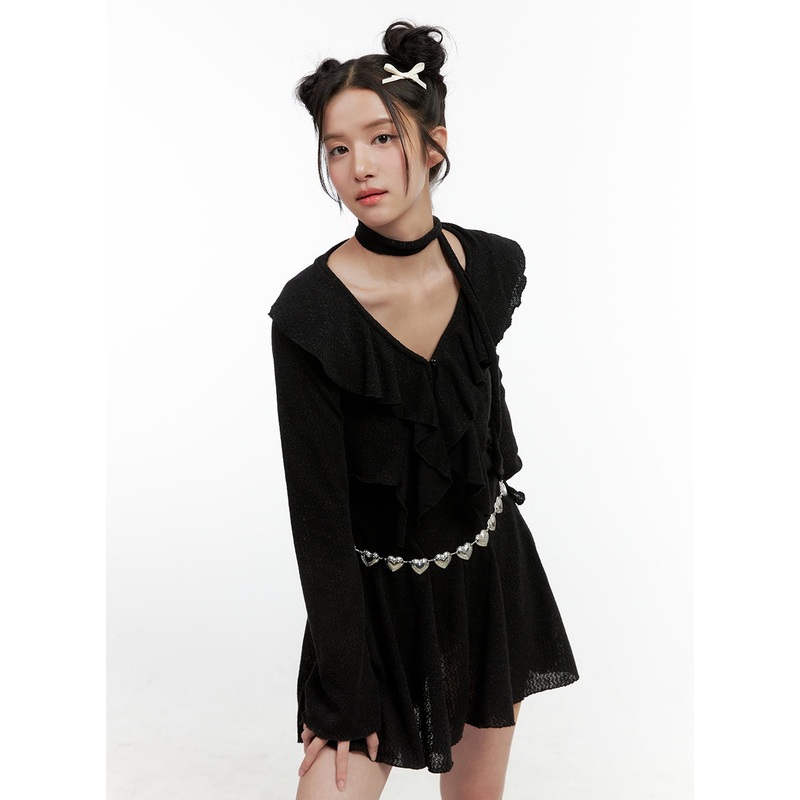 Frill Mini Dress Set ON404|Black|White|S/M