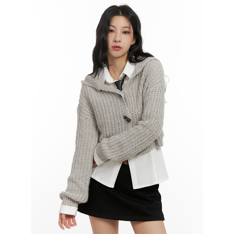 Hooded Knit Crop Cardigan CN416