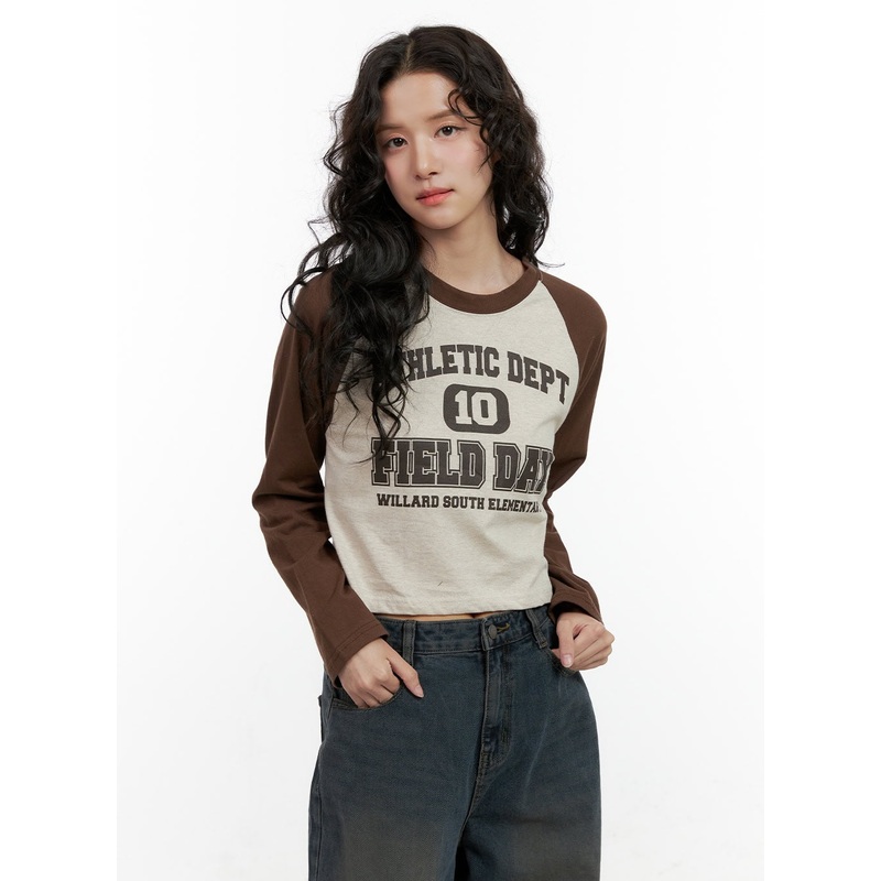 Long-Sleeve Raglan Printed Top ON404