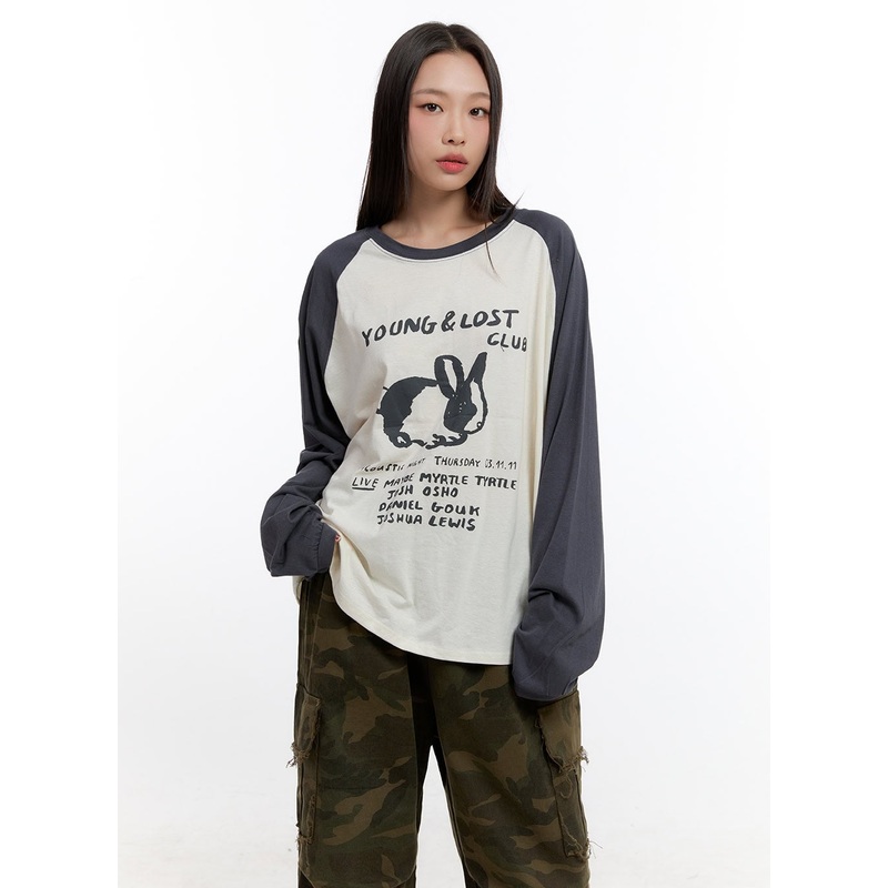 Loose Fit Cotton Raglan Long Sleeve Top  CN420