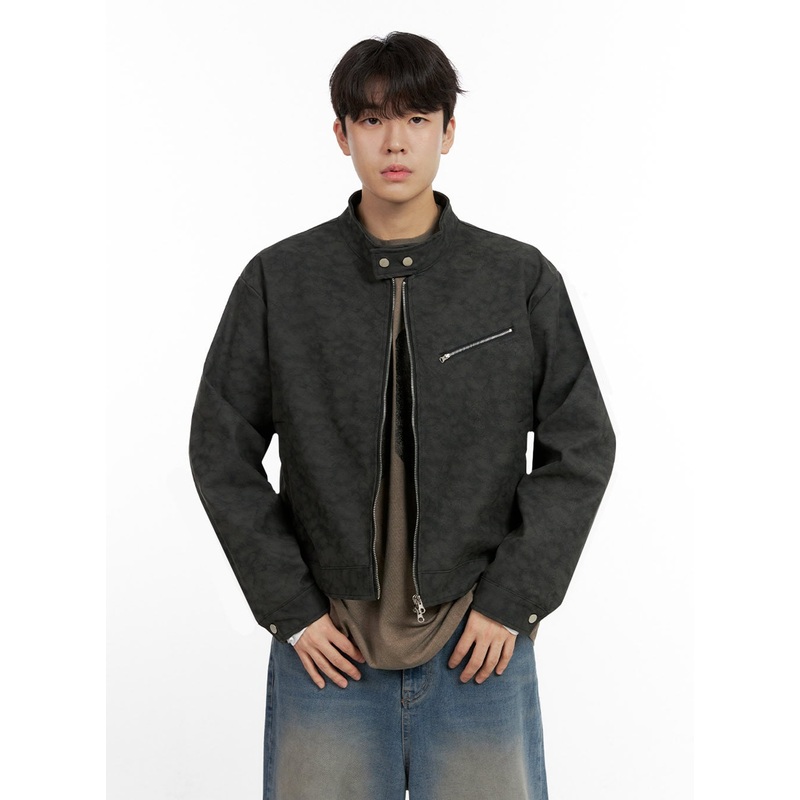 Men’s Faux Leather Buttoned Coat IN422
