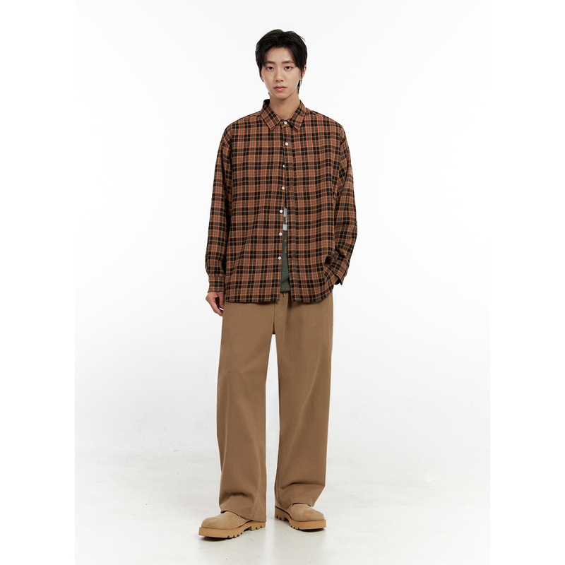 Men’s Solid Pintuck Wide-Leg Trousers IN411