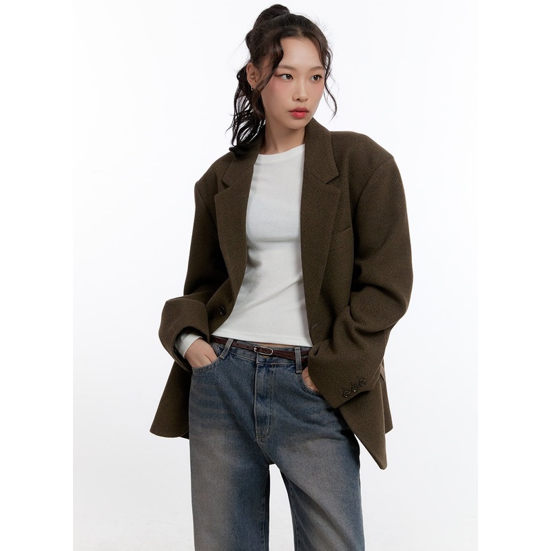 Oversize Solid Rayon Acrylic Collar Blazer CN420