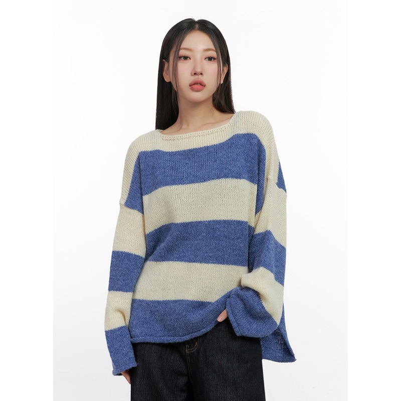 Oversize Stripe Wool Sweater IN415