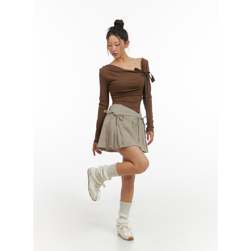 Ribbon Pleated Mini Skirt IS402