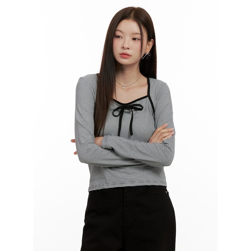 Ribbon Stripe Square Neck TopON422