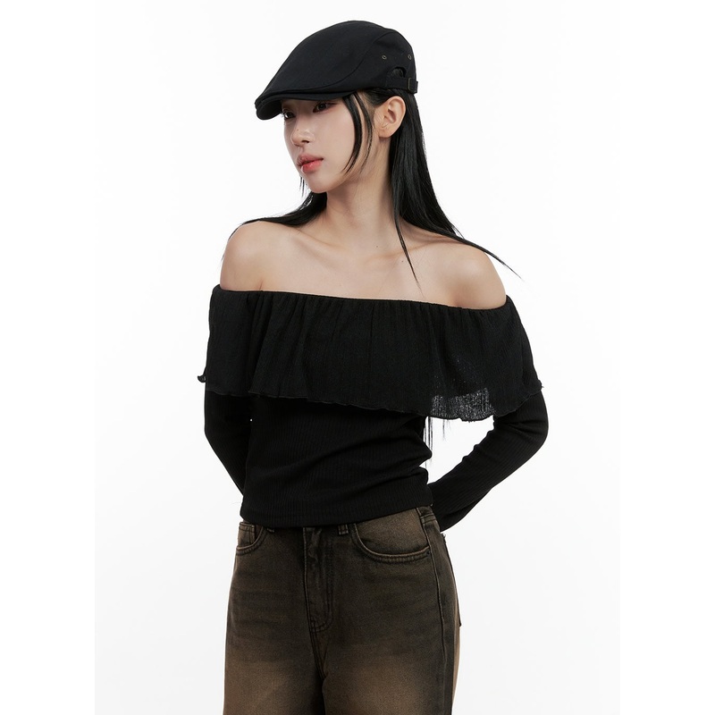 Ruffle Charm Off Shoulder Crop Top CN408