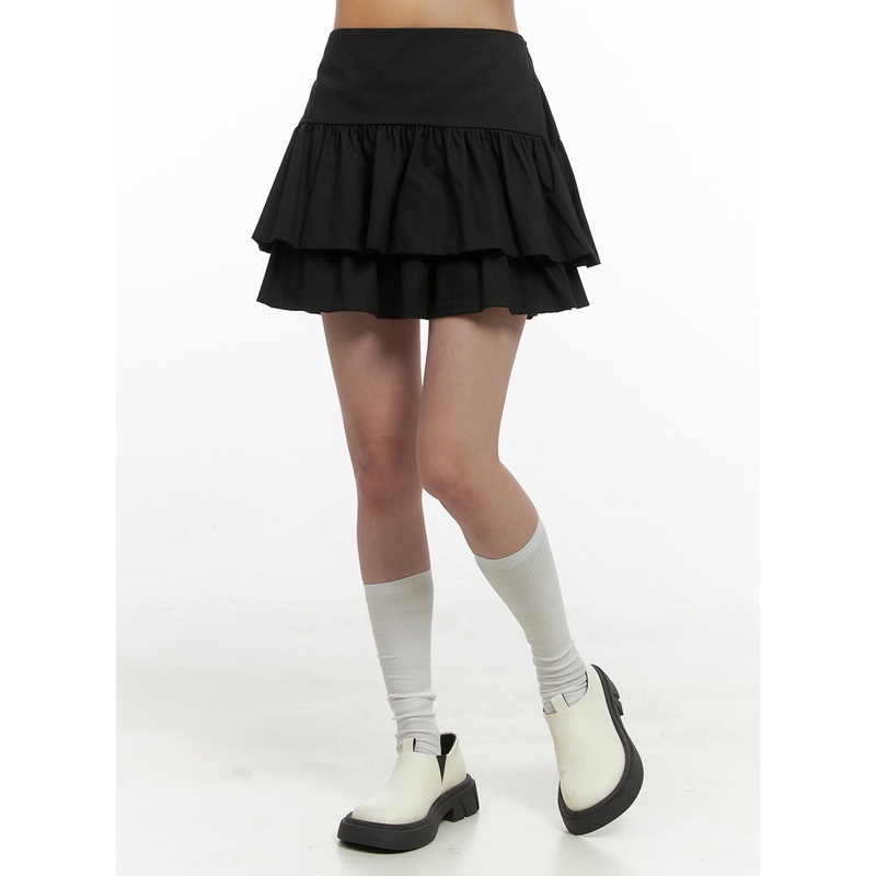 Ruffle Waist Cotton Mini Skirt OS416