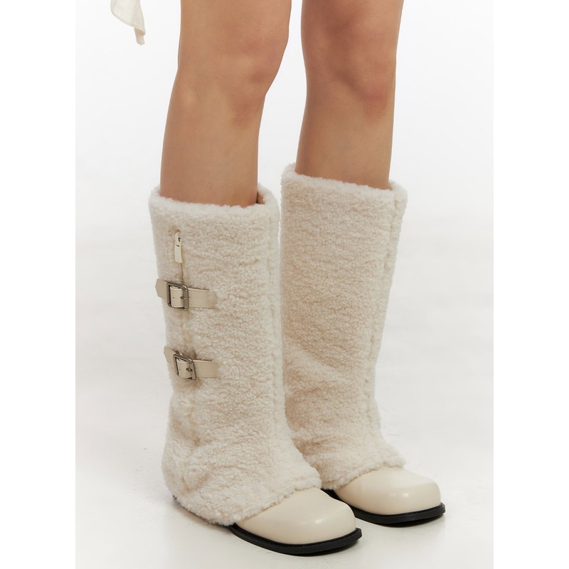 Sherpa Cozy Long Boots CN413|Light beige|Black|Beige|225 / US5.5|230 / US6|235 / US6.5|240 / US7|245 / US7.5|250 / US8