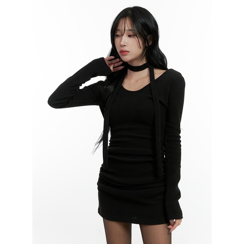 Shirred Long Sleeve Mini Dress CN411