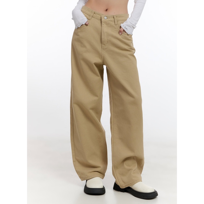 Solid Wide-Leg Trousers CN421|Beige|Black|S|M|L