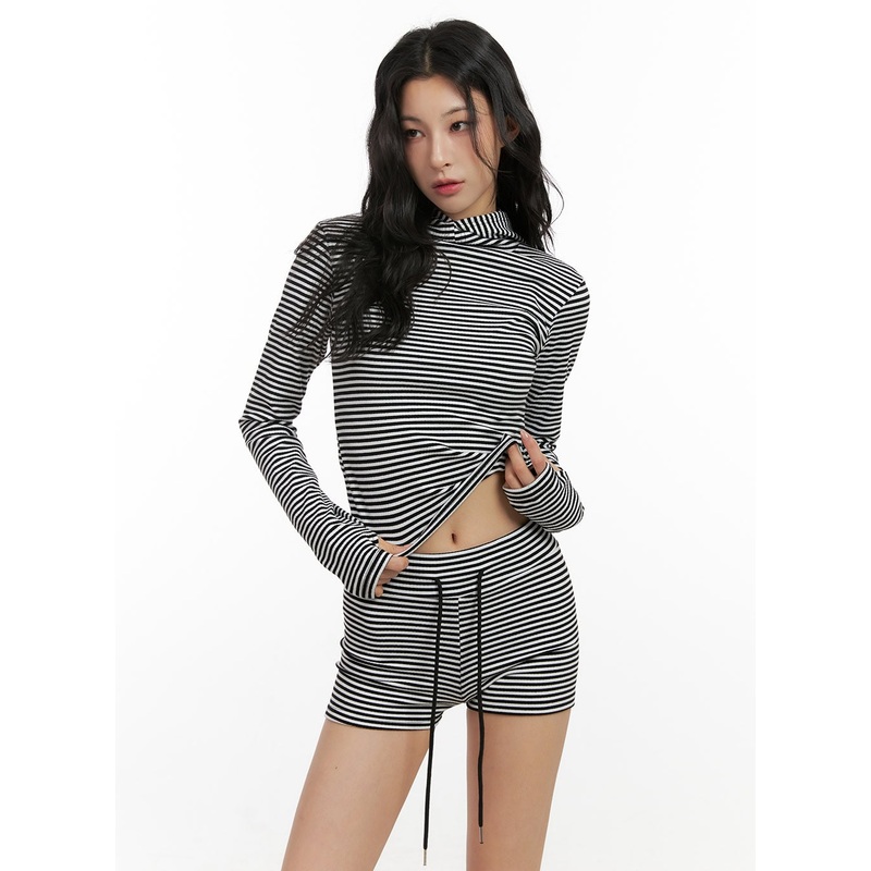 Striped Slim-Fit Hooded Top CN416