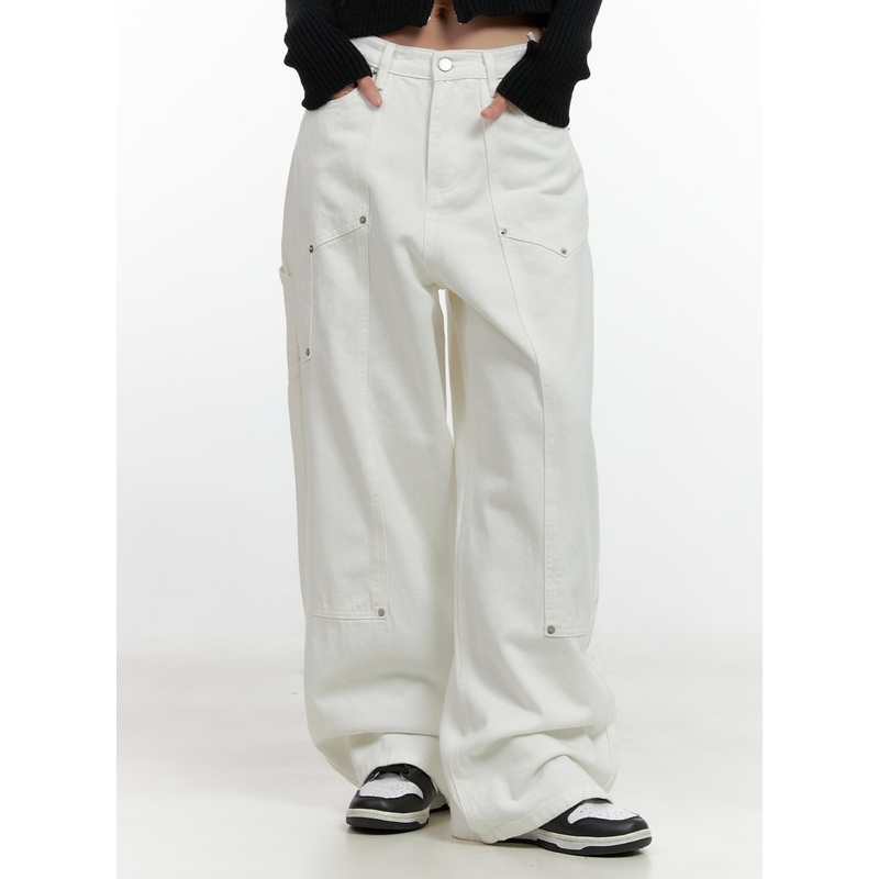 Stud Carpenter Wide Fit Cotton Pants CN412