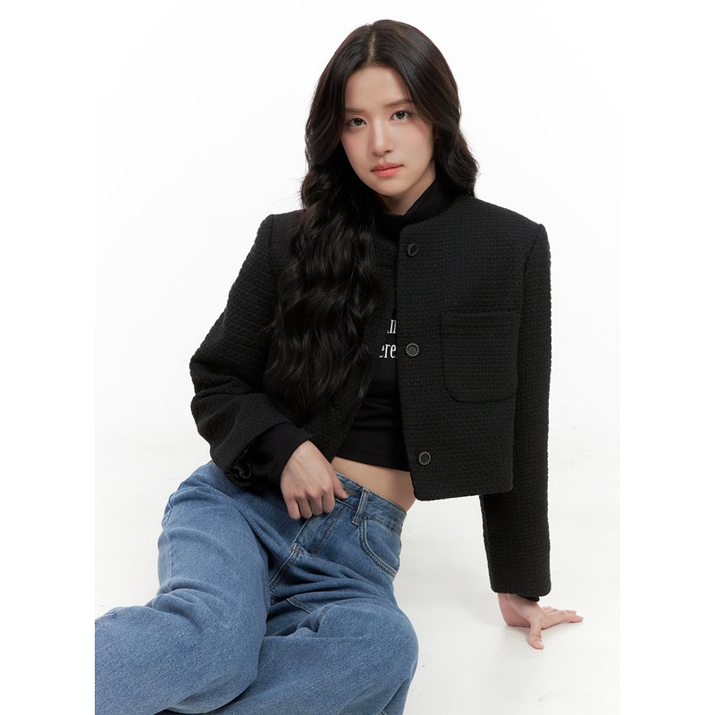 Tweed Buttoned Crop Jacket ON404