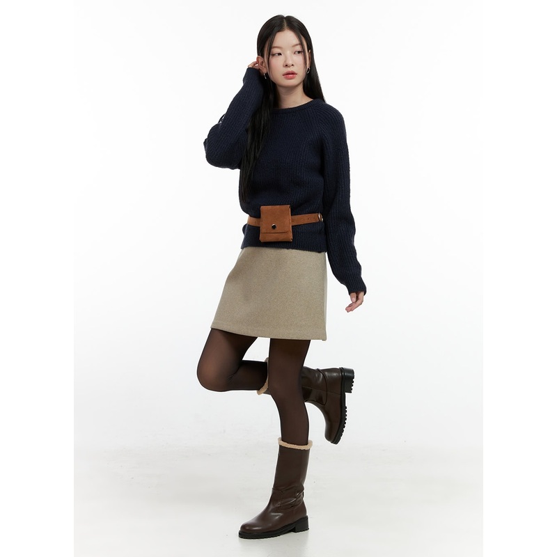 Wool-Blend Mini Skirt ON408|Beige|Dark gray|Black|S|M