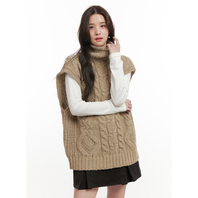 Cable Knit Oversize Turtle Neck Vest ON429