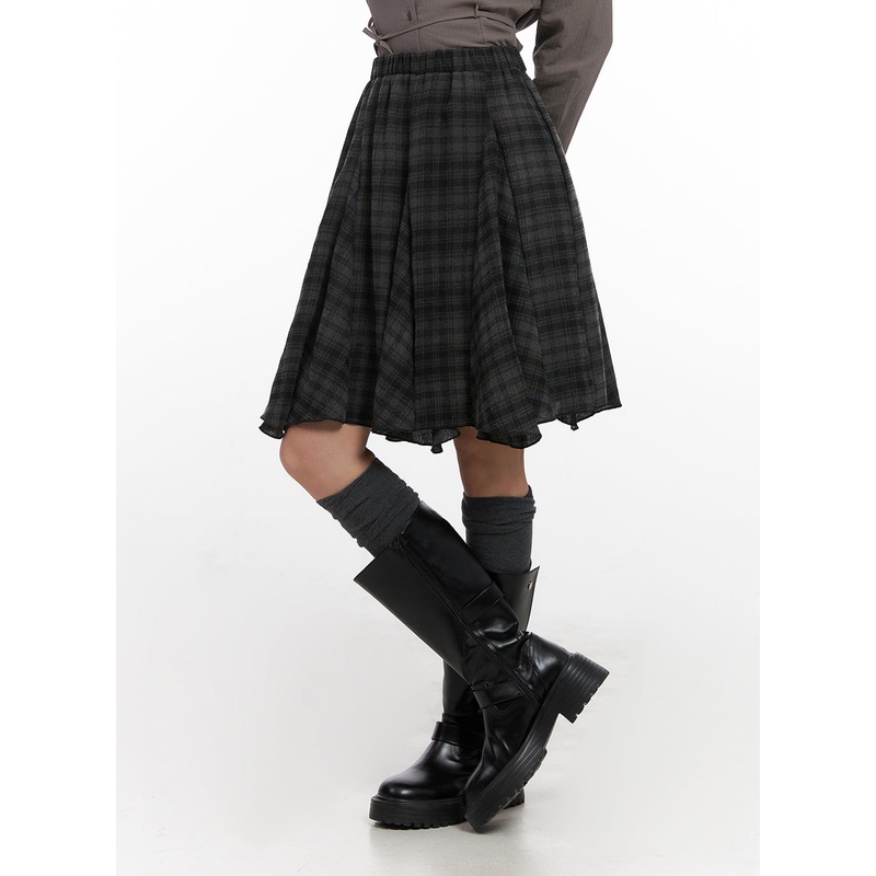 Checkered Pleated Midi Skirt CN426