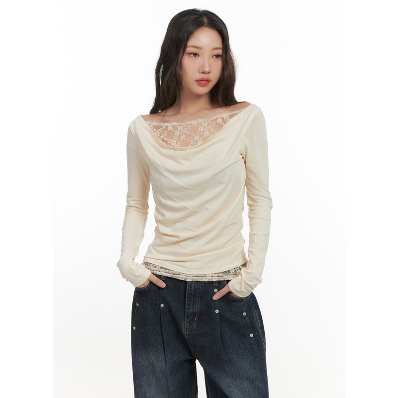 Lace Detail Cowl Neck Top CN426