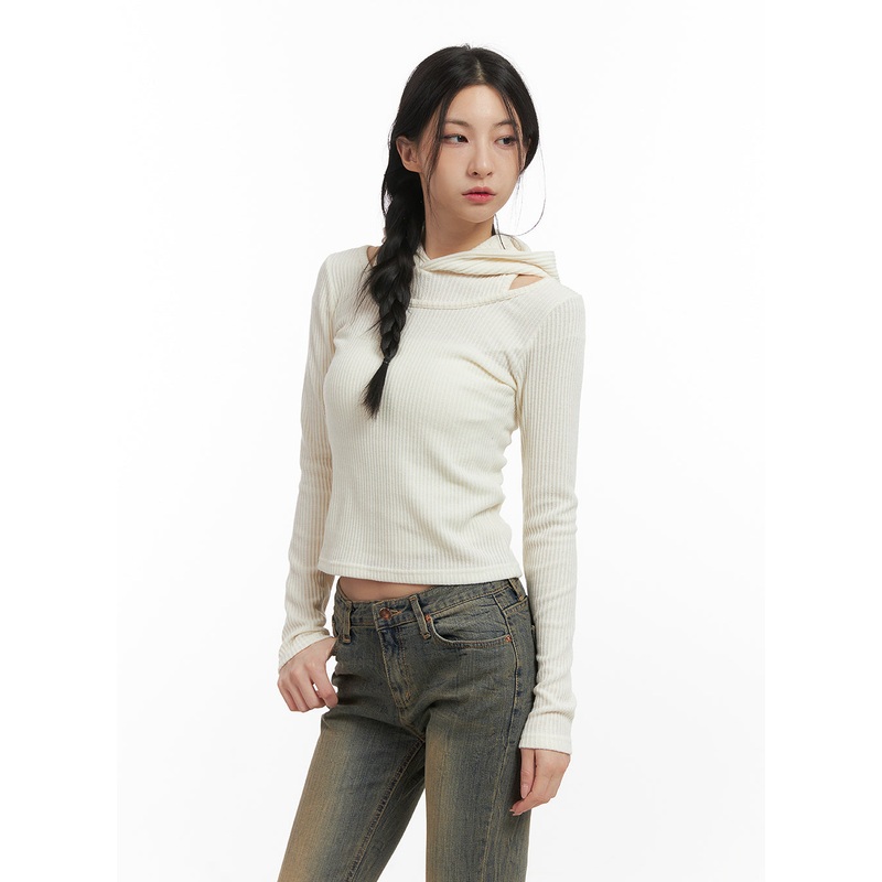Layered Hooded Crop Top CN428|White|Gray|Black|S/M
