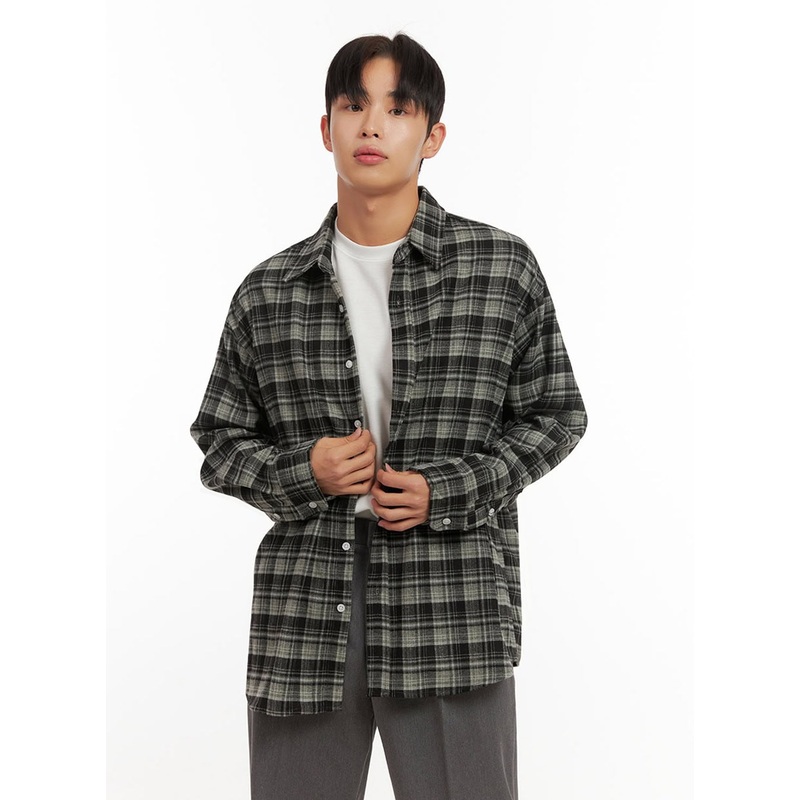 Men’s Checkered Flannel ID406|Dark green|Brown|M|L