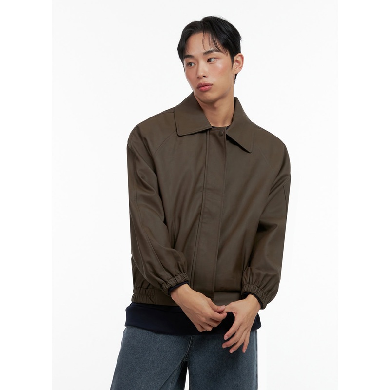 Men’s Collared Faux-Leather Jacket IN426