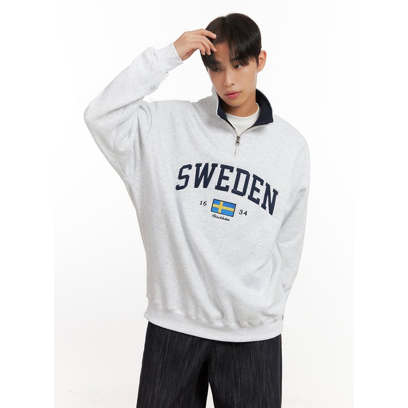 Men’s Embroidered Half Zip-Up Sweatshirt ID406