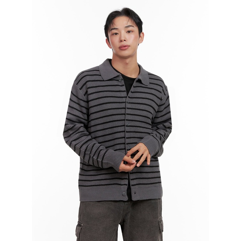 Men’s Striped Collared Sweater IN426