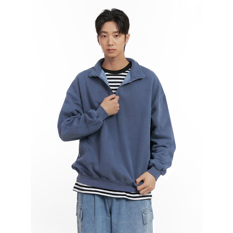 Men’s Washed Cotton Half-Zip Crewneck ID406