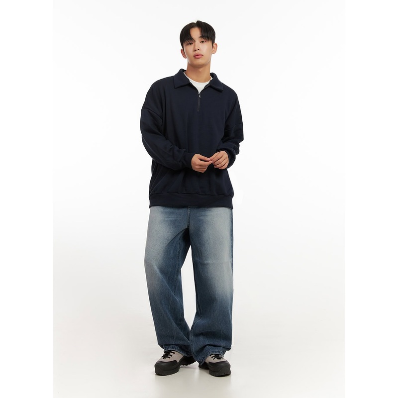 Men’s Wide-Fit Washed Denim Jeans ID406