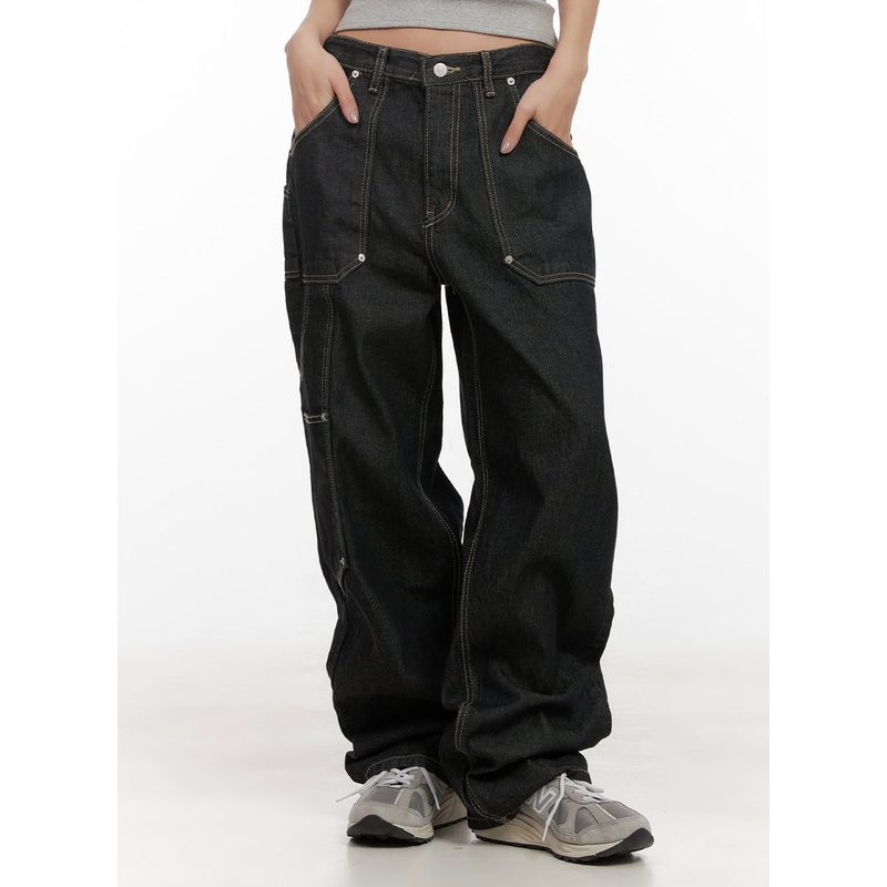 Nicole Stitched Carpenter Wide-Leg Jeans CD411