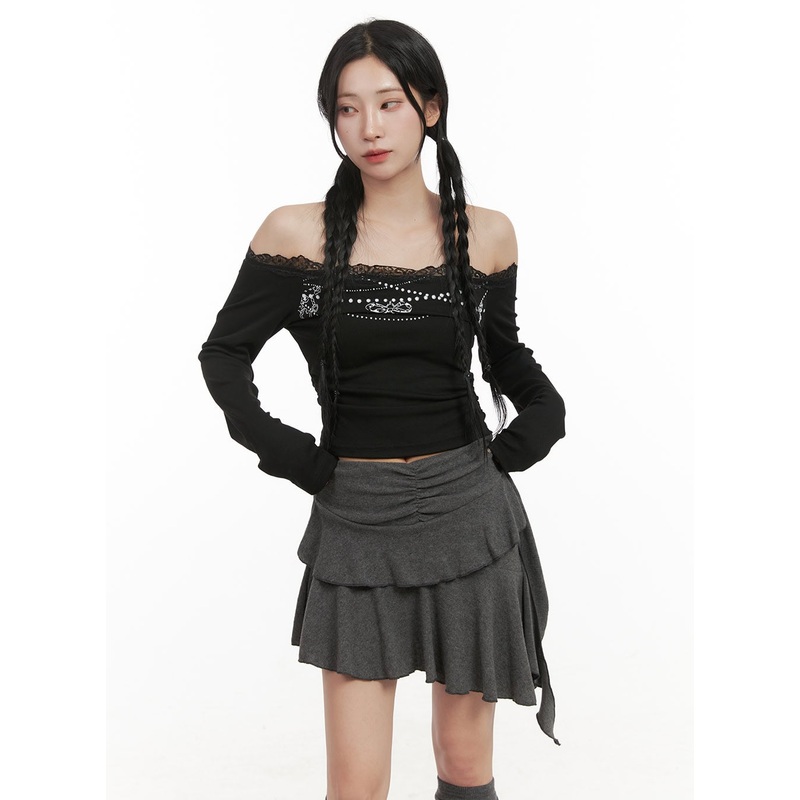 Off-Shoulder Long Sleeve Crop Tee CD410