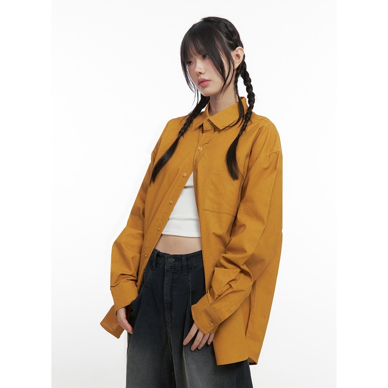 Oversize Collared Shirt ID402|Dark yellow|Beige|Black|M/L