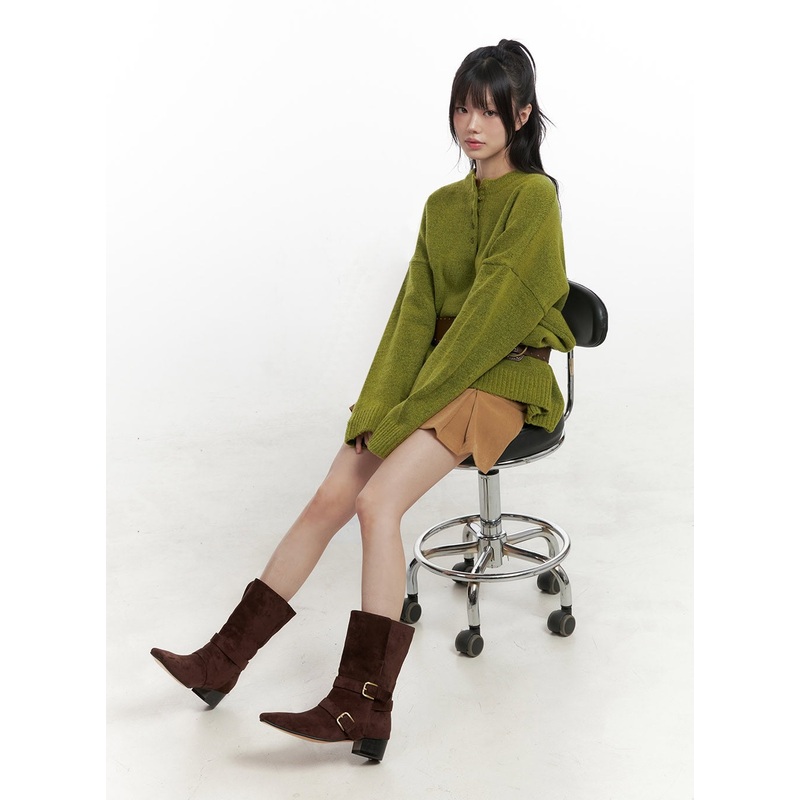 Oversized Henley Neck Sweater IN427