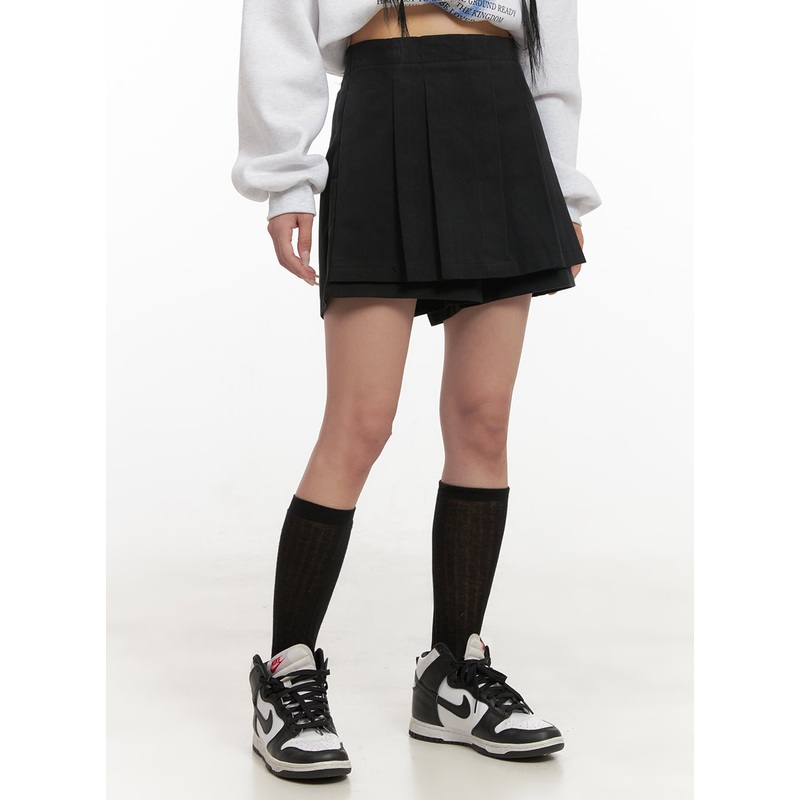Pleated Mini Skort CD406|Black|Beige|Light beige|S/M
