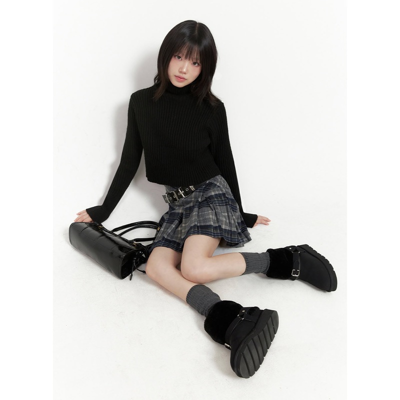 Ribbed Knit Cropped Sweater IN427