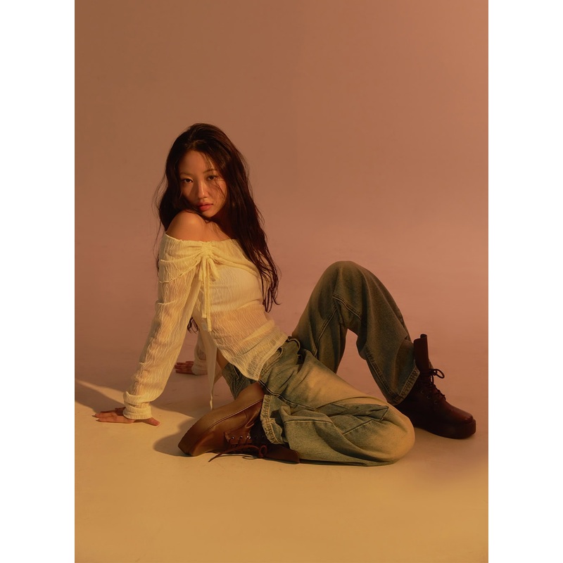 See-Through Textured Off-Shoulder Top IS402